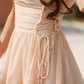 Classical V Neck Ivory Prom Dress 3D Floral Chiffon A-Line Evening Dress C8628