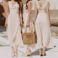 Classical V Neck Ivory Prom Dress 3D Floral Chiffon A-Line Evening Dress C8628