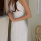 Retro Spaghetti Straps White Prom Dress Lace Mermaid Evening Dress C8629