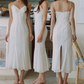 Retro Spaghetti Straps White Prom Dress Lace Mermaid Evening Dress C8629