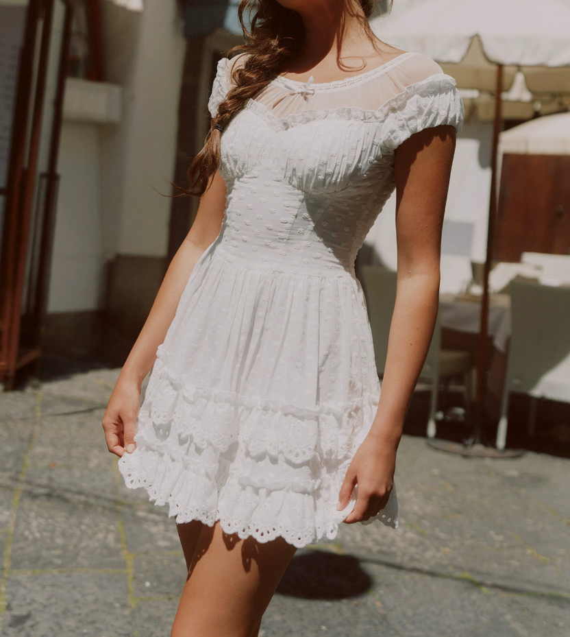 Graceful White Homecoming Dress Ruffles Tiered A-Line Birthday Dress C8633