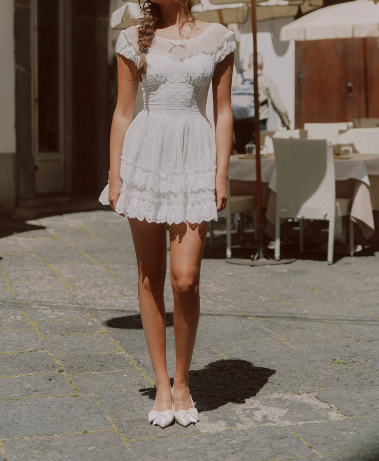 Graceful White Homecoming Dress Ruffles Tiered A-Line Birthday Dress C8633