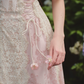 Romantic Short Sleeve Pink Prom Dress Lace Jacquard A-Line Evening Dress C8635
