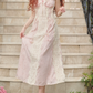 Romantic Short Sleeve Pink Prom Dress Lace Jacquard A-Line Evening Dress C8635