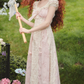 Romantic Short Sleeve Pink Prom Dress Lace Jacquard A-Line Evening Dress C8635