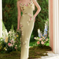 Dreamy Spaghetti Straps Green Prom Dress Appliques Slit Sheath Evening Dress C8636