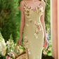 Dreamy Spaghetti Straps Green Prom Dress Appliques Slit Sheath Evening Dress C8636