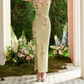 Dreamy Spaghetti Straps Green Prom Dress Appliques Slit Sheath Evening Dress C8636