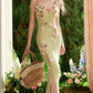 Dreamy Spaghetti Straps Green Prom Dress Appliques Slit Sheath Evening Dress C8636