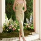 Dreamy Spaghetti Straps Green Prom Dress Appliques Slit Sheath Evening Dress C8636