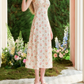 Chic Spaghetti Straps White Prom Dress Floral A-Line Evening Dress C8637