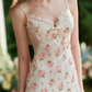 Chic Spaghetti Straps White Prom Dress Floral A-Line Evening Dress C8637