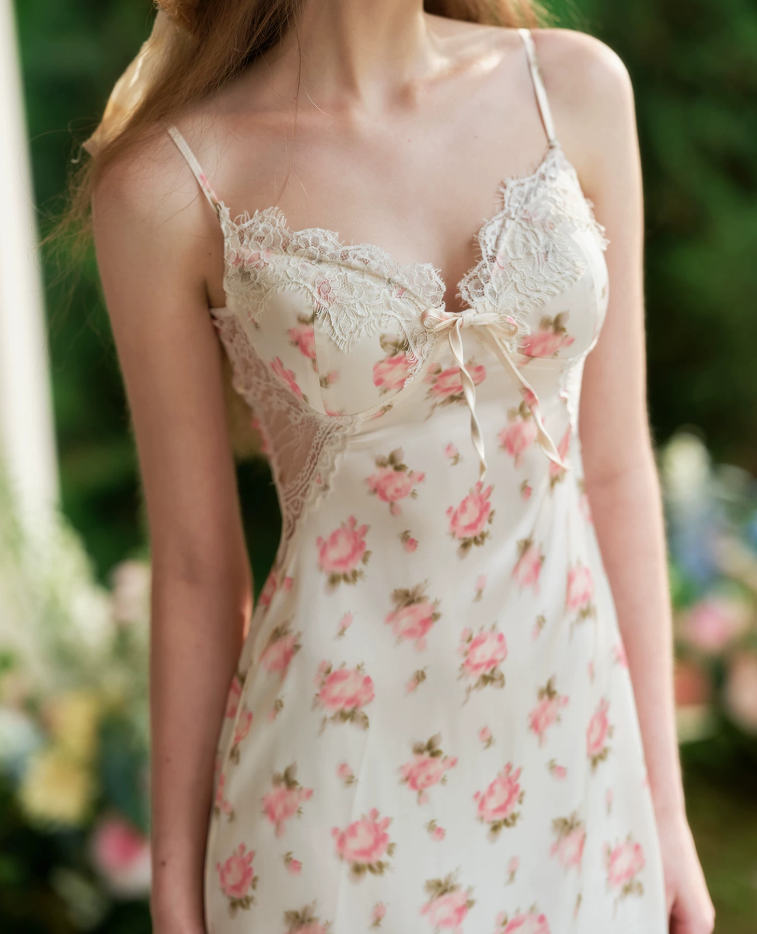 Chic Spaghetti Straps White Prom Dress Floral A-Line Evening Dress C8637