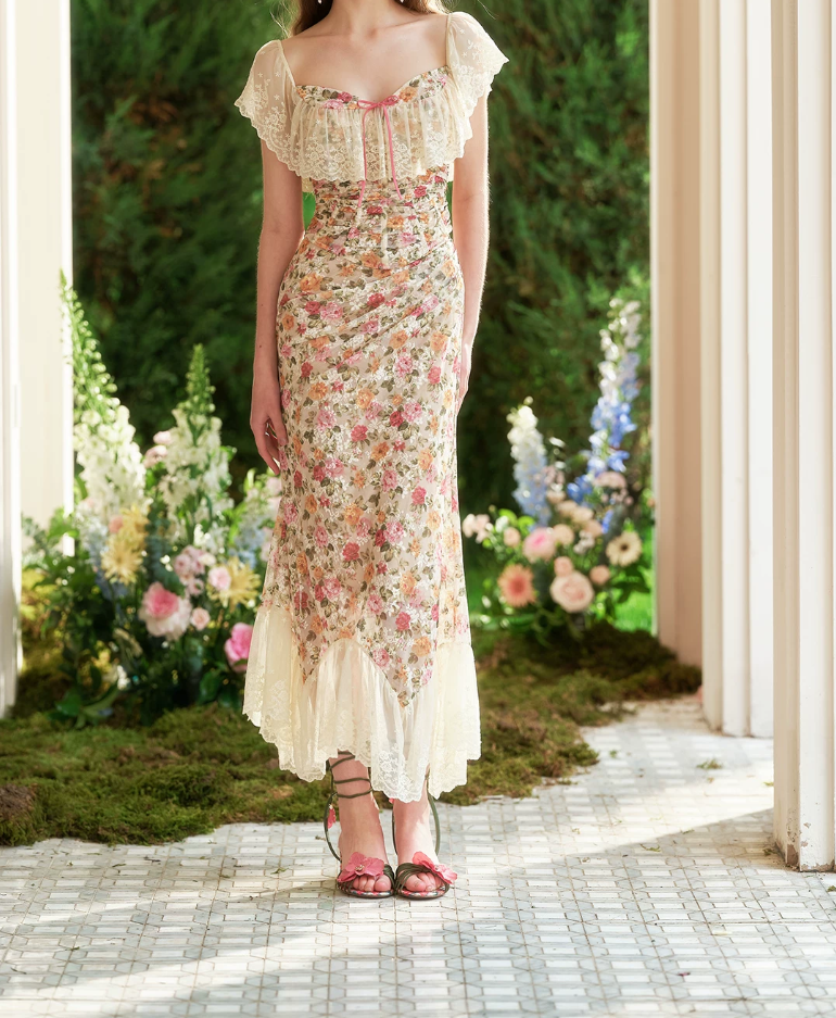 Fascinating Off-Shoulder Lace Prom Dress Floral Mermaid Evening Dress C8638