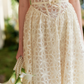 Ornate Spaghetti Straps Ivory Prom Dress Lace  Bows A-Line Evening Dress C8639