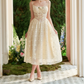 Ornate Spaghetti Straps Ivory Prom Dress Lace  Bows A-Line Evening Dress C8639