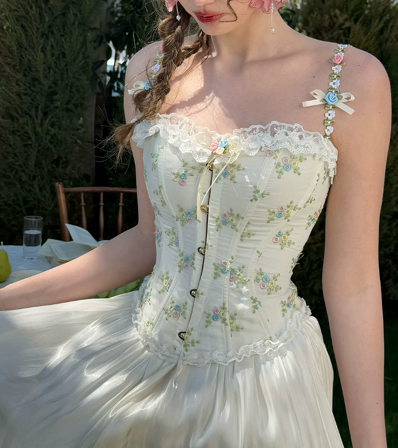 Trendy Spaghetti Straps Green Prom Dress Floral Satin A-Line Evening Dress C8640
