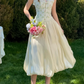 Trendy Spaghetti Straps Green Prom Dress Floral Satin A-Line Evening Dress C8640