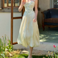 Trendy Spaghetti Straps Green Prom Dress Floral Satin A-Line Evening Dress C8640