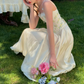 Trendy Spaghetti Straps Green Prom Dress Floral Satin A-Line Evening Dress C8640