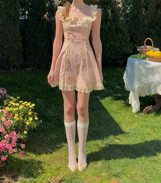 Sweet Lace Pink Homecoming Dress Floral A-Line Birthday Dress C8642