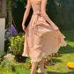 Elegant Square Neck Ruffles Prom Dress Lace Pink Floral A-Line Evening Dress C8643