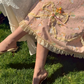 Elegant Square Neck Ruffles Prom Dress Lace Pink Floral A-Line Evening Dress C8643