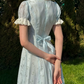 Romantic Short Sleeve Blue Prom Dress Lace V Neck A-Line Evening Dress C8644