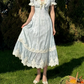 Romantic Short Sleeve Blue Prom Dress Lace V Neck A-Line Evening Dress C8644
