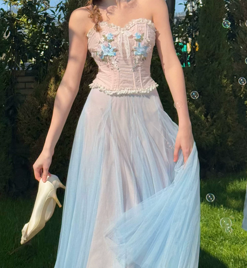 Robe de bal de princesse bustier à volants en satin long, robe de soirée C8117