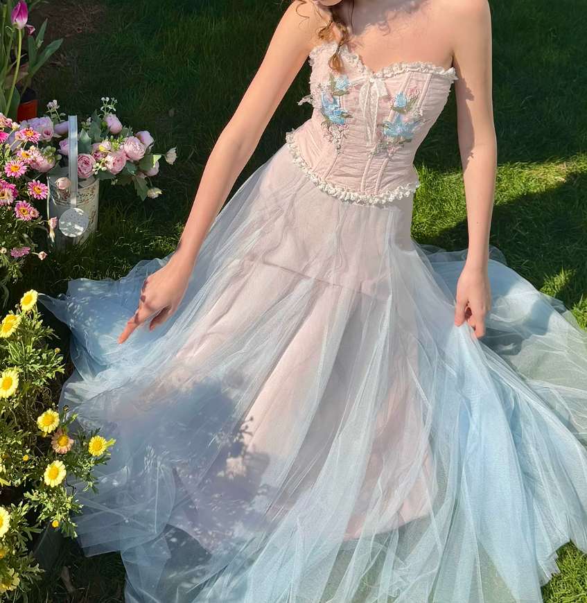 Robe de bal de princesse bustier à volants en satin long, robe de soirée C8117