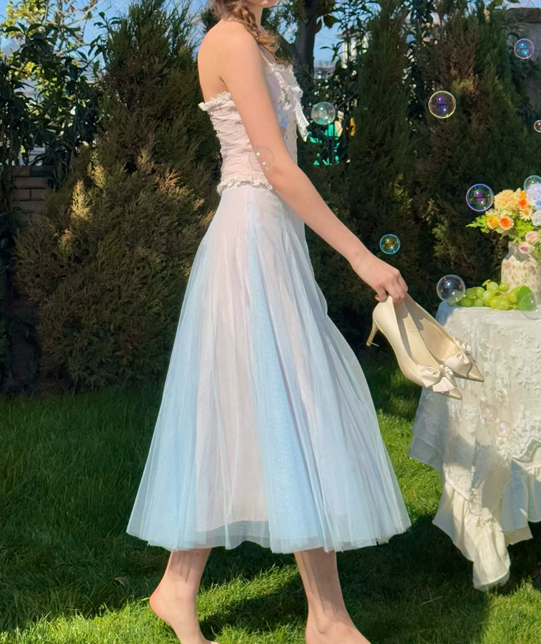 Robe de bal de princesse bustier à volants en satin long, robe de soirée C8117
