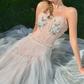 Robe de bal de princesse bustier à volants en satin long, robe de soirée C8117