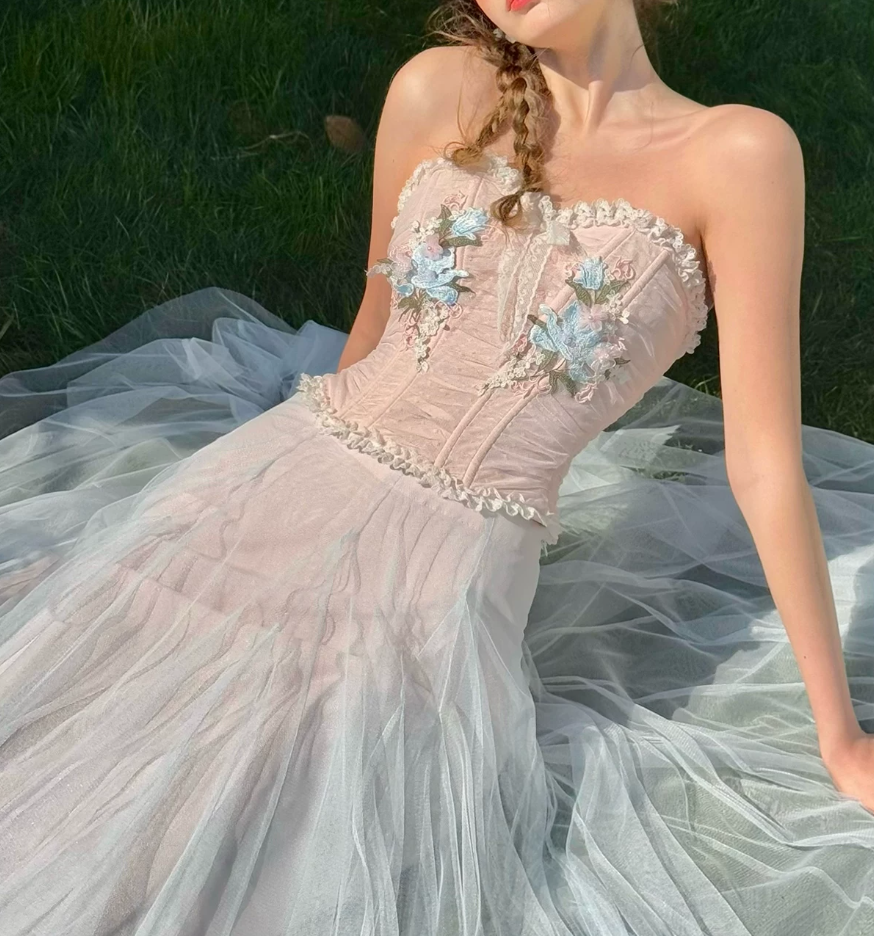 Robe de bal de princesse bustier à volants en satin long, robe de soirée C8117