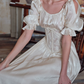 Lustrous Short Sleeve Ivory Prom Dress Lace A-Line Evening Dress C8646