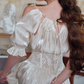 Lustrous Short Sleeve Ivory Prom Dress Lace A-Line Evening Dress C8646