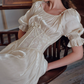 Lustrous Short Sleeve Ivory Prom Dress Lace A-Line Evening Dress C8646