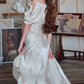 Lustrous Short Sleeve Ivory Prom Dress Lace A-Line Evening Dress C8646