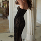 Sexy Spaghetti Straps Black Prom Dress Lace Slit Mermaid Evening Dress C8647