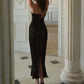 Sexy Spaghetti Straps Black Prom Dress Lace Slit Mermaid Evening Dress C8647