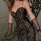 Sexy Spaghetti Straps Black Prom Dress Lace Slit Mermaid Evening Dress C8647