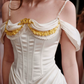 Graceful Beading Spaghetti Straps Prom Dress White Satin Evening Dress C8648