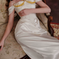 Graceful Beading Spaghetti Straps Prom Dress White Satin Evening Dress C8648