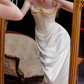 Graceful Beading Spaghetti Straps Prom Dress White Satin Evening Dress C8648