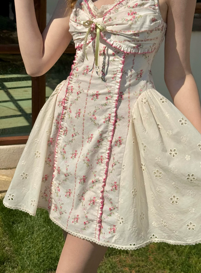Adorable Pink Homecoming Dress Floral Spaghetti Straps A-Line Birthday Dress C8649