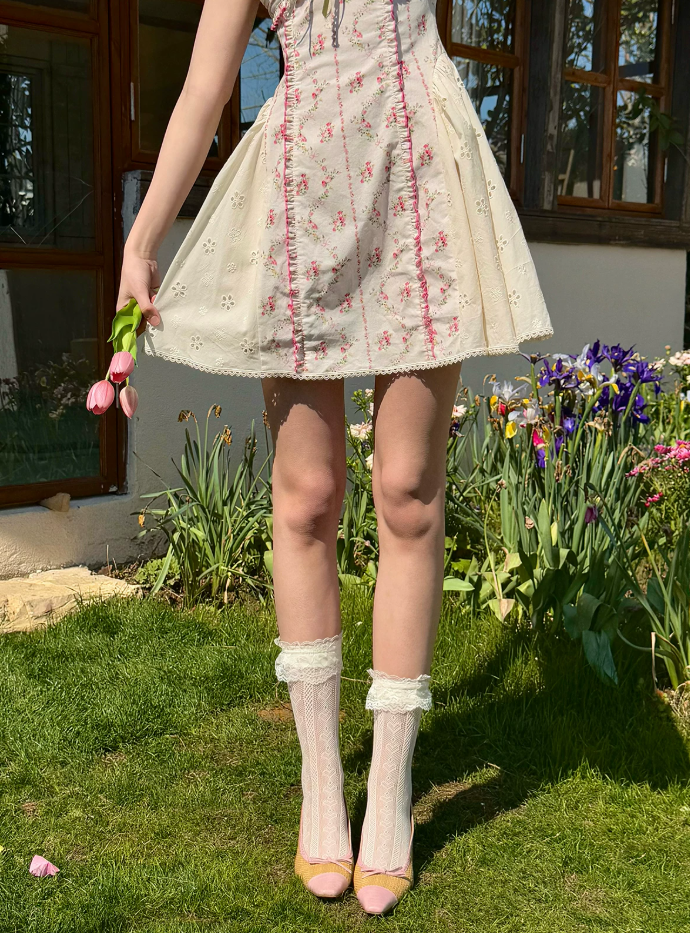Adorable Pink Homecoming Dress Floral Spaghetti Straps A-Line Birthday Dress C8649