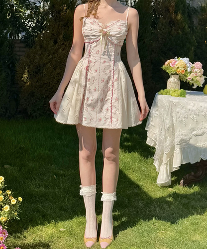 Adorable Pink Homecoming Dress Floral Spaghetti Straps A-Line Birthday Dress C8649