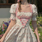 Classical Short Sleeve Ruffles Pink Prom Dress Square Neck Floral A-Line Evening Dress C8650
