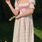 Classical Short Sleeve Ruffles Pink Prom Dress Square Neck Floral A-Line Evening Dress C8650