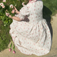 Classical Short Sleeve Ruffles Pink Prom Dress Square Neck Floral A-Line Evening Dress C8650